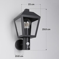 Lantlig utomhusvägglampa Dax med sensor - svart