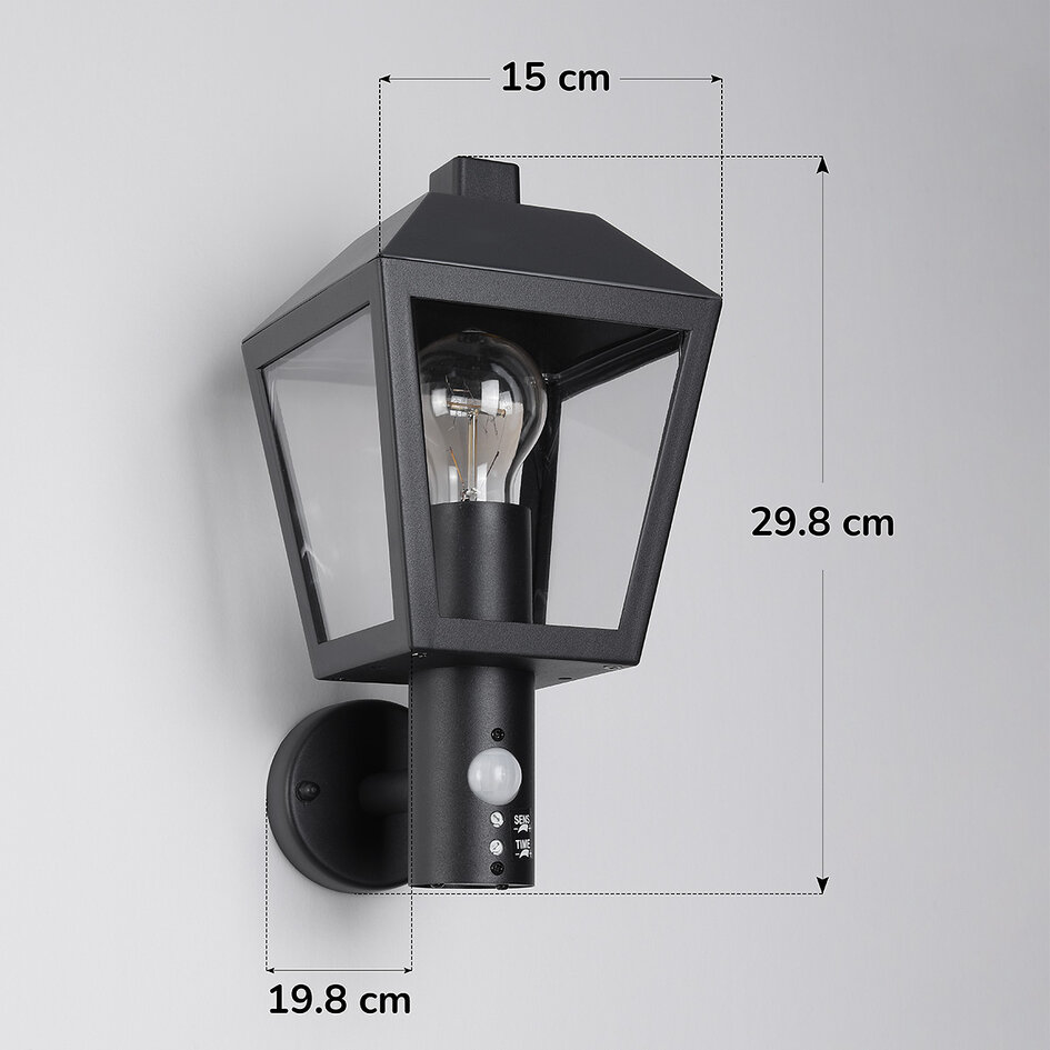 Lantlig utomhusvägglampa Dax med sensor - svart