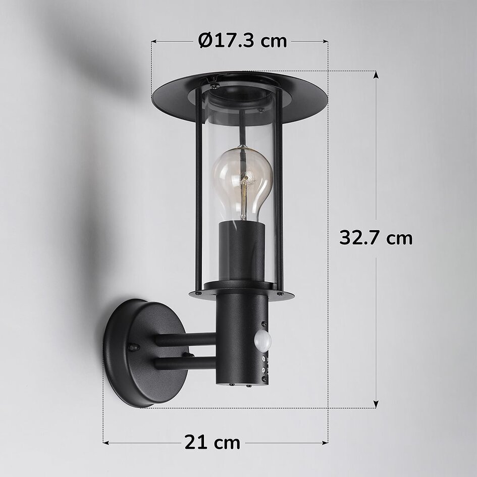 Lantlig utomhusvägglampa Lore med sensor - svart