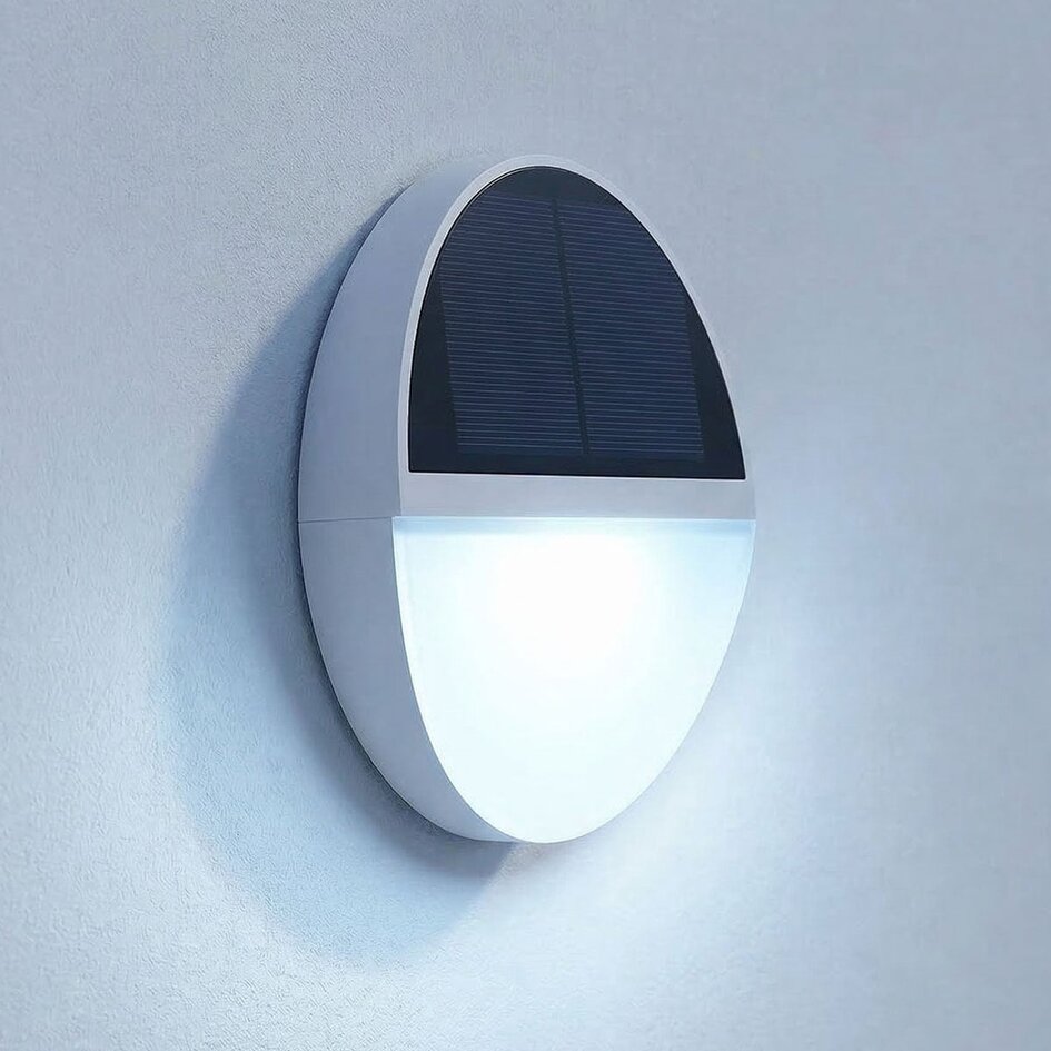 Rund solcellsdriven utomhusvägglampa Linus - vit med sensor