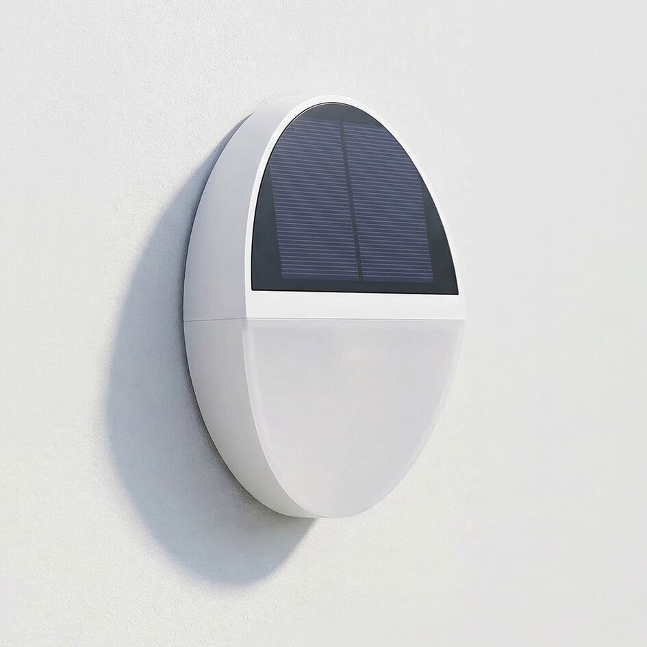 Rund solcellsdriven utomhusvägglampa Linus - vit med sensor