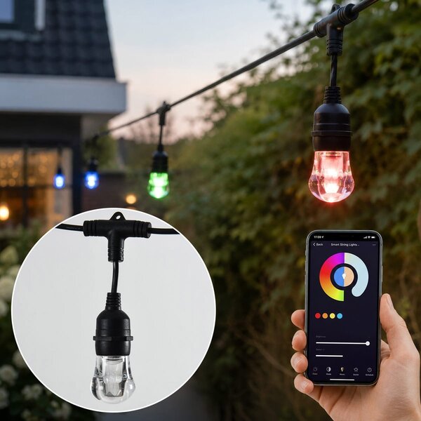 Smart RGBW ljusslinga med 15 hängande socklar & TUYA wifi - 15 meter