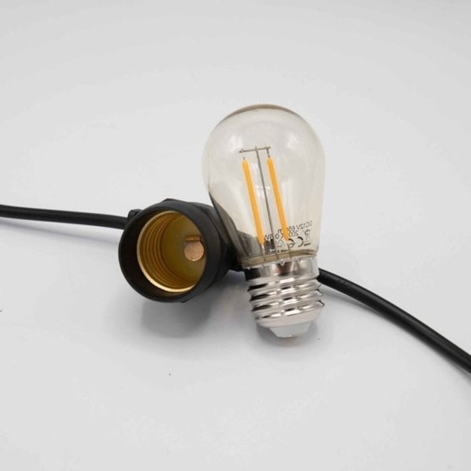 Solcellsdriven ljusslinga 20 meter med 20 lampor med dubbelt filament, 10W solpanel