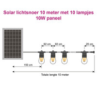 Solcellsdriven ljusslinga 10 meter med 10 lampor i W-form, 10W solpanel
