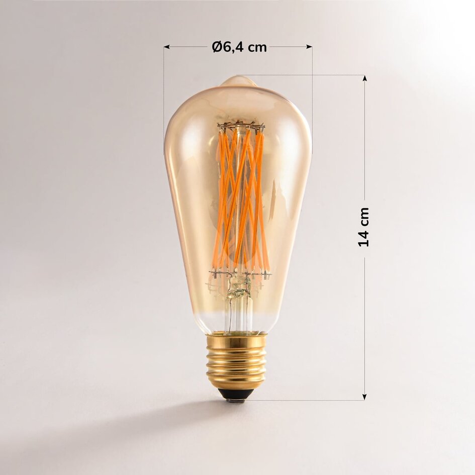 Filament-LED-lampa dimbar, korsat filament 4,5 watt, amber 64 mm