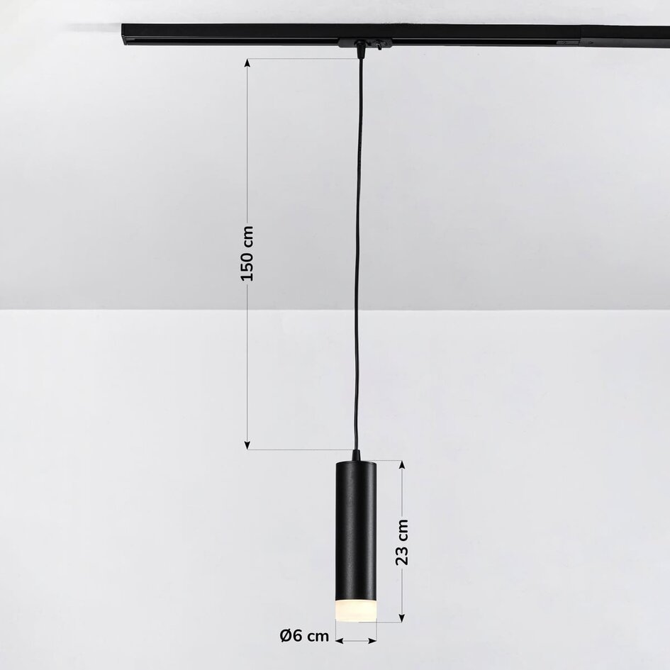 Cylinderformad pendellampa Luke 1-fas, svart med matt diffusor