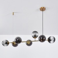 Designad pendellampa Sette med sju lampor - rökfärgat glas och guld
