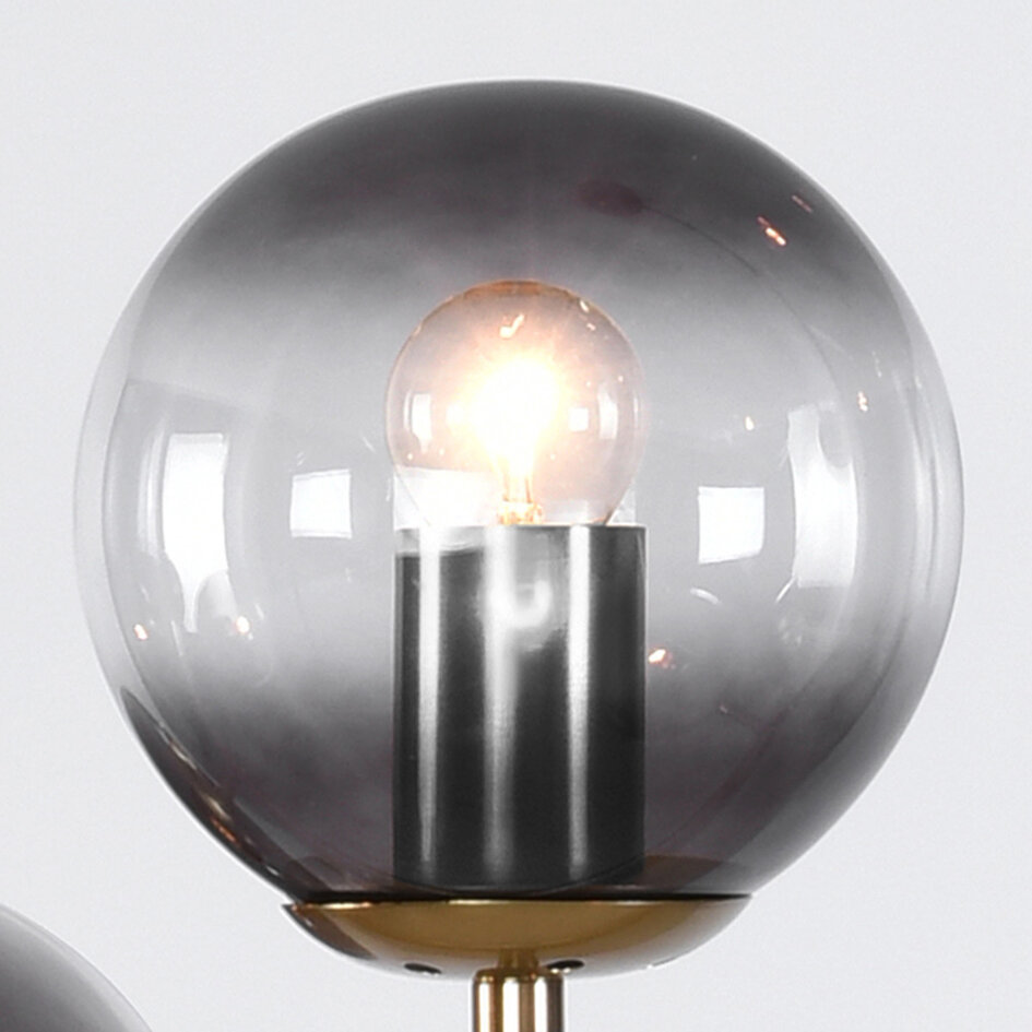 Designad pendellampa Sette med sju lampor - rökfärgat glas och guld
