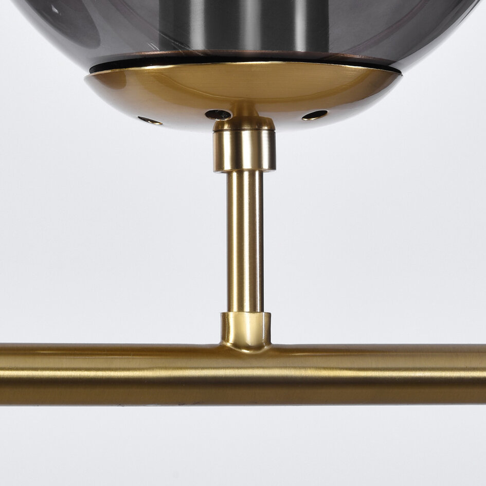 Designad pendellampa Sette med sju lampor - rökfärgat glas och guld