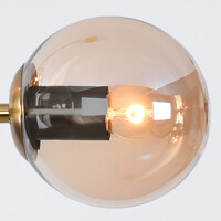Designad pendellampa Sette med sju lampor - amberfärgat glas och guld