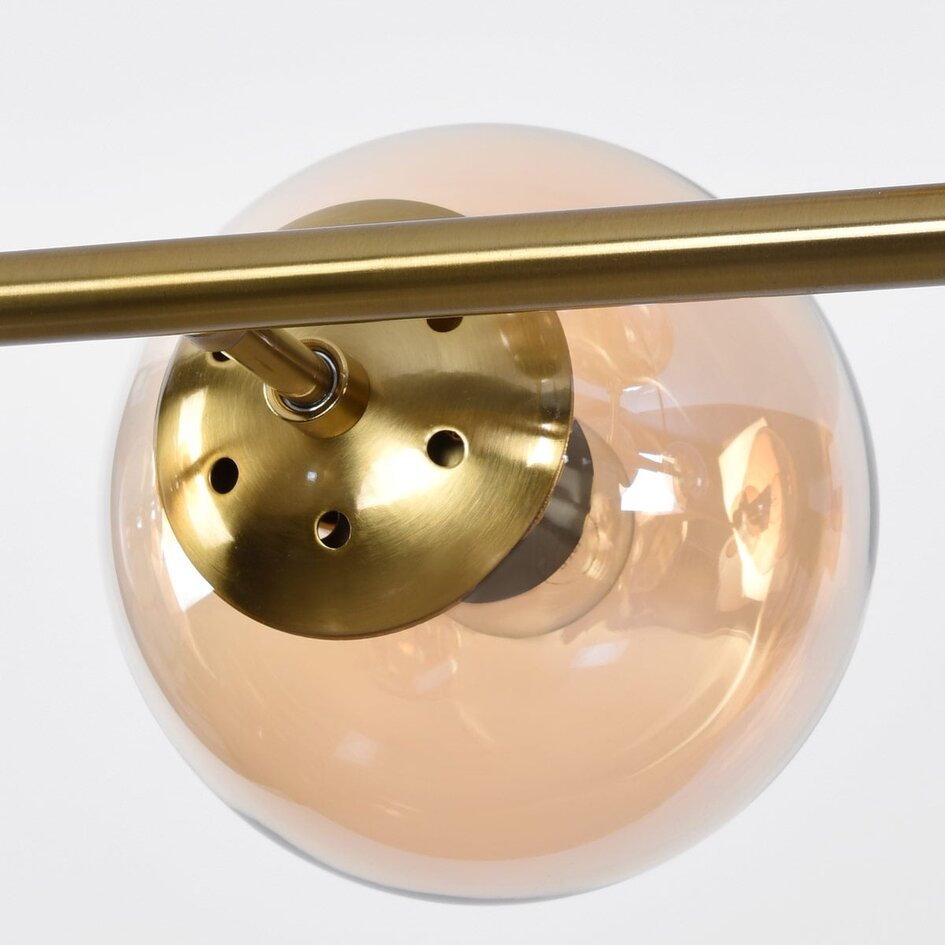 Designad pendellampa Sette med sju lampor - amberfärgat glas och guld