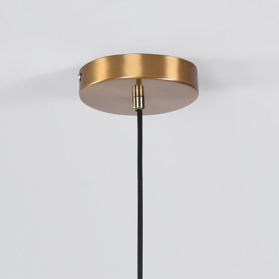 Designad pendellampa Sette med sju lampor - amberfärgat glas och guld