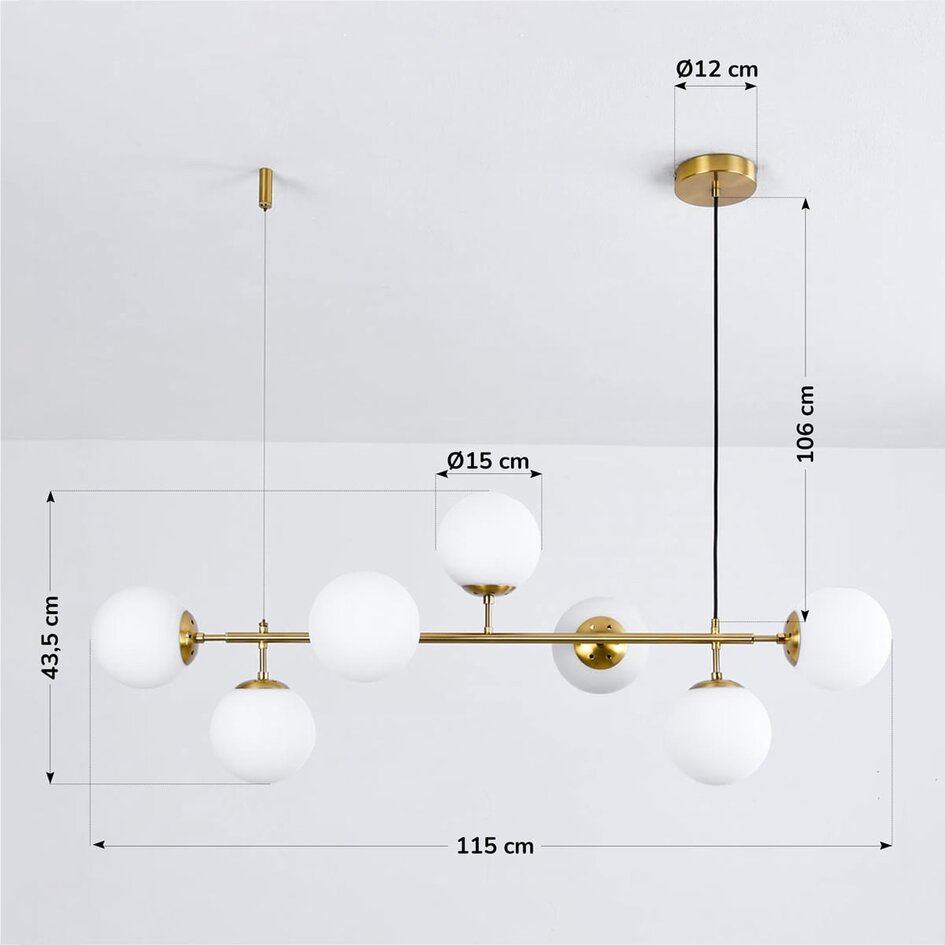 Design taklampa Hepta med mjölkglasglober