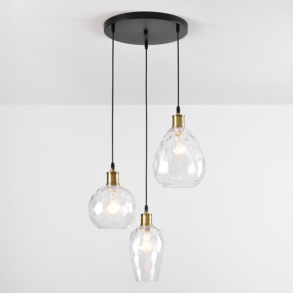 Designad pendellampa Verona med tre lampor - klart glas