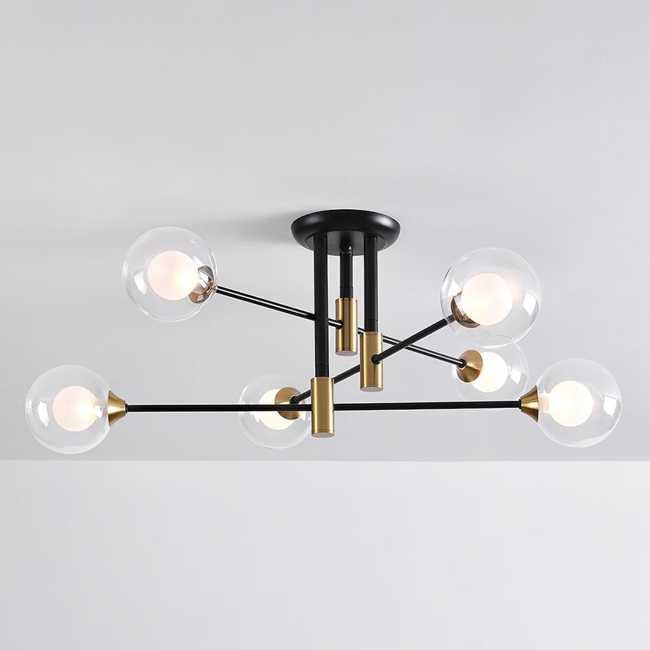 Designad taklampa Aura med sex lampor - svart och guld