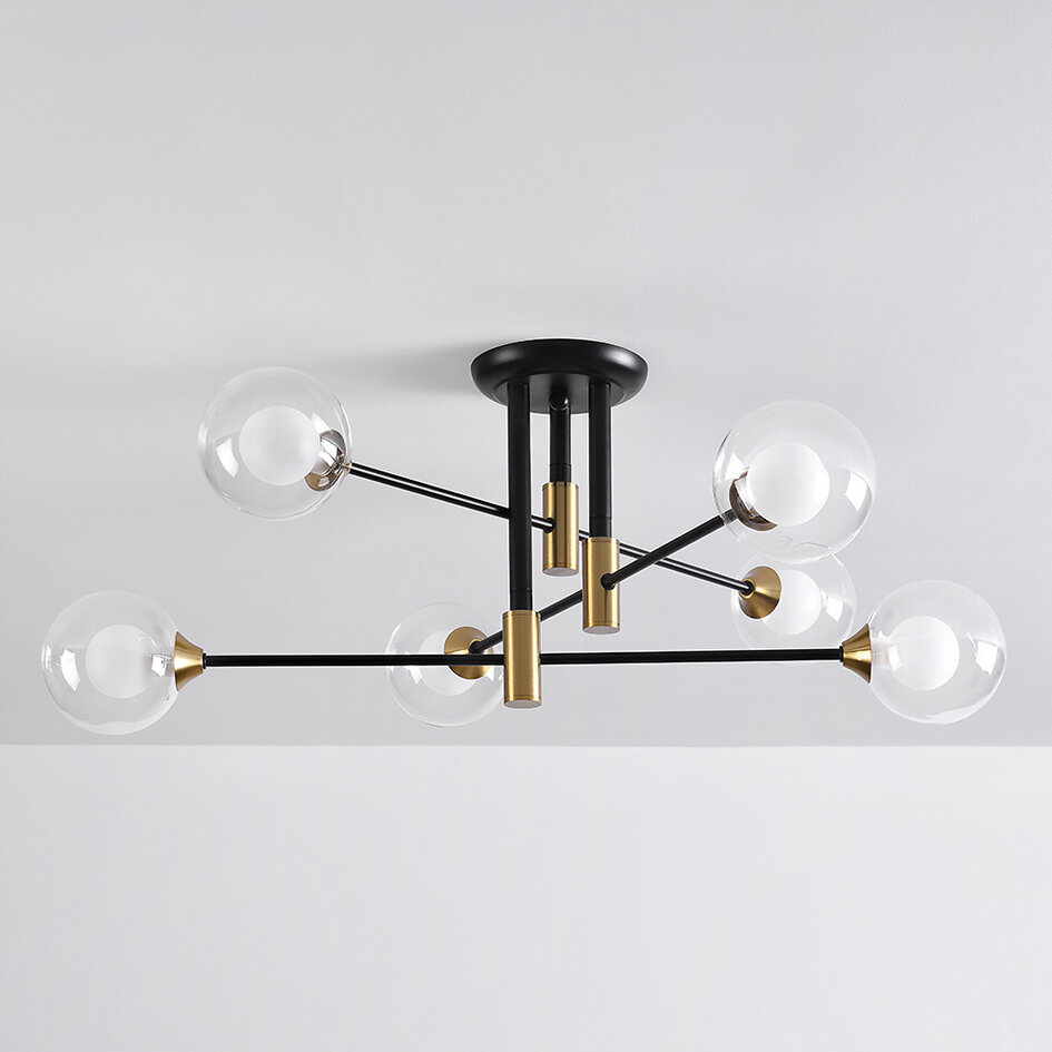 Designad taklampa Aura med sex lampor - svart och guld