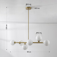 Design taklampa guld med mjölkvitt glas, 6-ljus - Aster