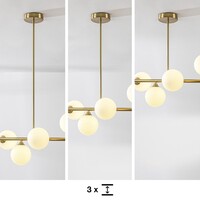 Designad taklampa Aster med sex lampor - guld och mjölkvitt glas