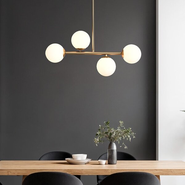 Design taklampa guld med mjölkvitt glas, 4-ljus - Asun