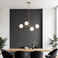 Designad taklampa Asun med fyra lampor - guld och mjölkvitt glas