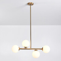 Designad taklampa Asun med fyra lampor - guld och mjölkvitt glas