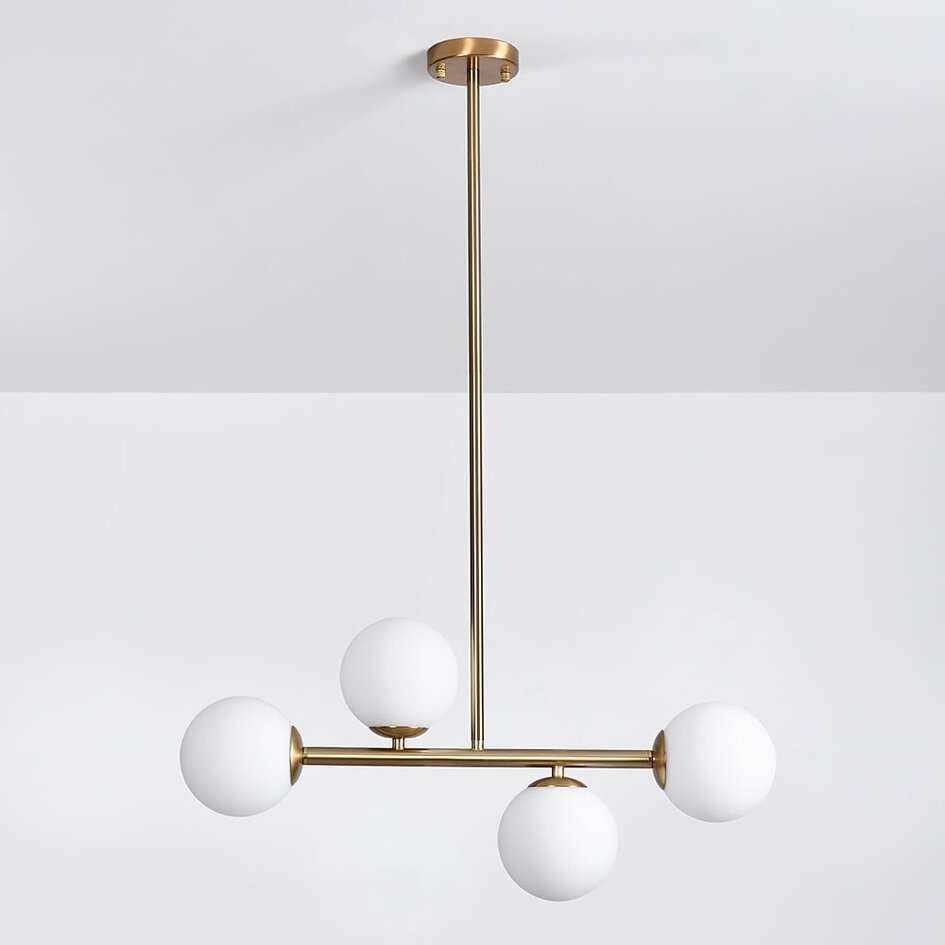 Designad taklampa Asun med fyra lampor - guld och mjölkvitt glas