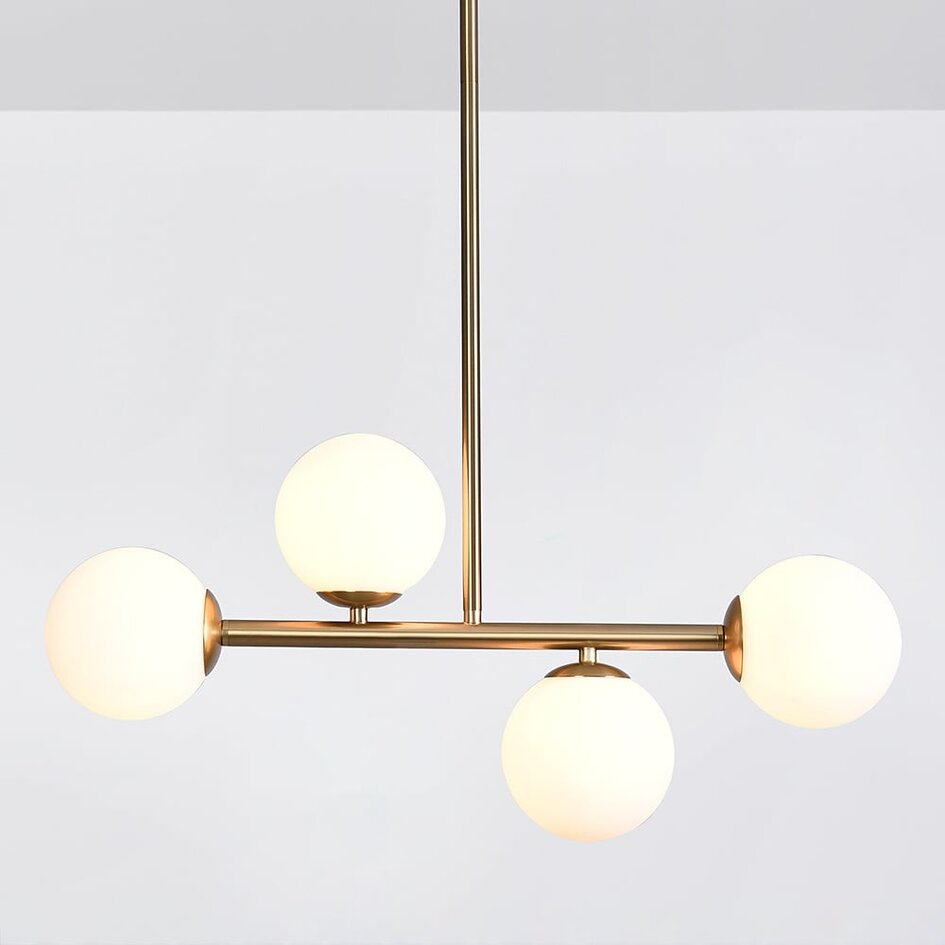 Designad taklampa Asun med fyra lampor - guld och mjölkvitt glas