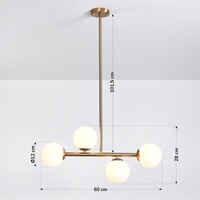 Designad taklampa Asun med fyra lampor - guld och mjölkvitt glas