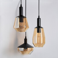 Designad pendellampa Mala med tre lampor - amberfärgat glas