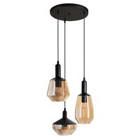 Designad pendellampa Mala med tre lampor - amberfärgat glas