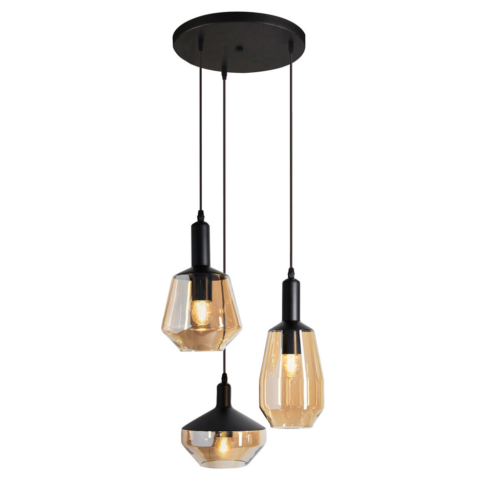 Designad pendellampa Mala med tre lampor - amberfärgat glas