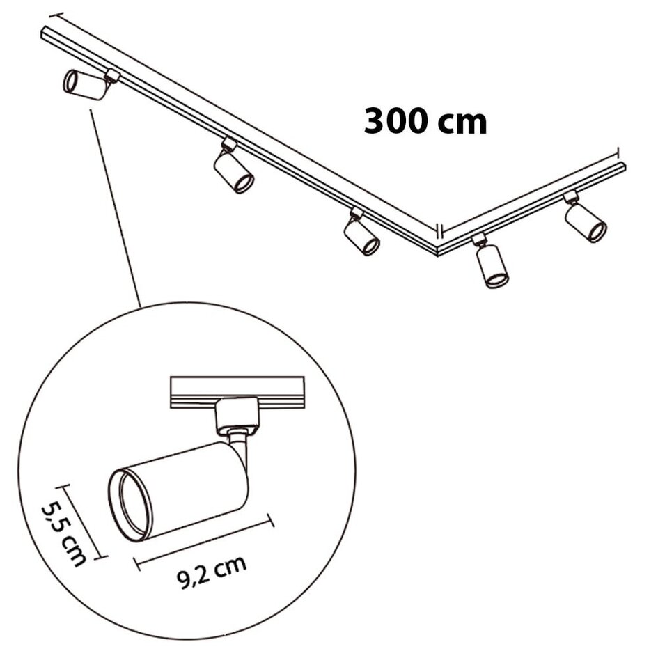Set med 1-fas skensystem på 3 meter och Jill-spotlights, vit