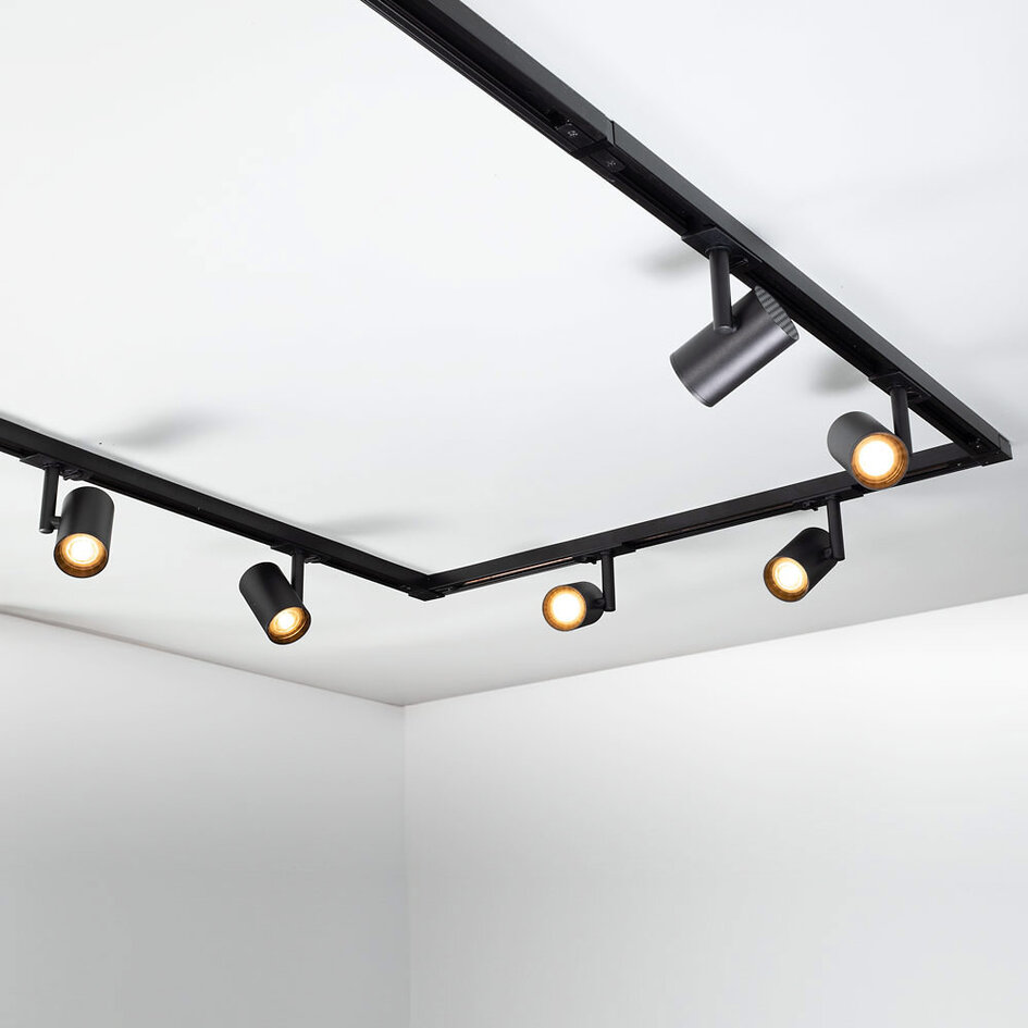 Set med 1-fas skensystem på 3 meter och Blake-spotlights, svart