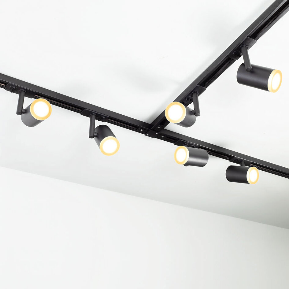 Set med 1-fas skensystem på 1,5 meter och June-spotlights, svart