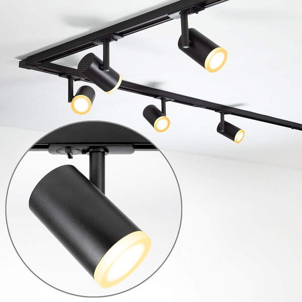 Set med 1-fas skensystem på 3 meter och June-spotlights, svart