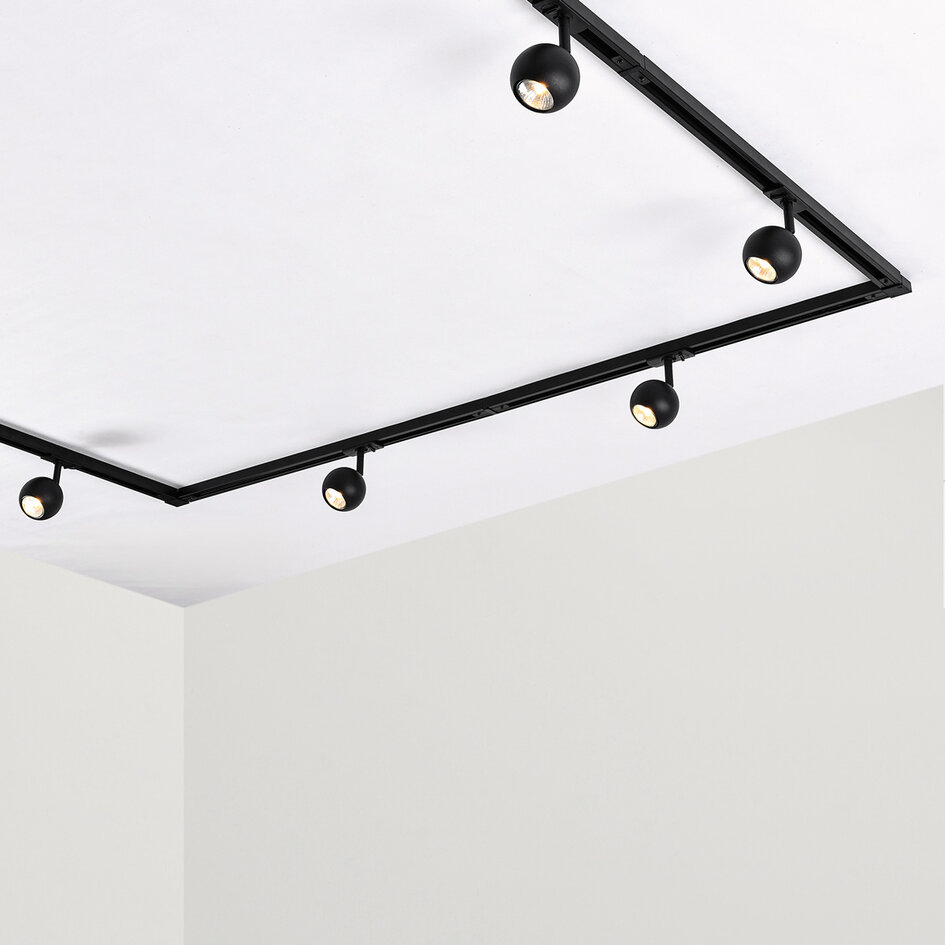 Set med 1-fas skensystem på 1,5 meter och Dex-spotlights, svart