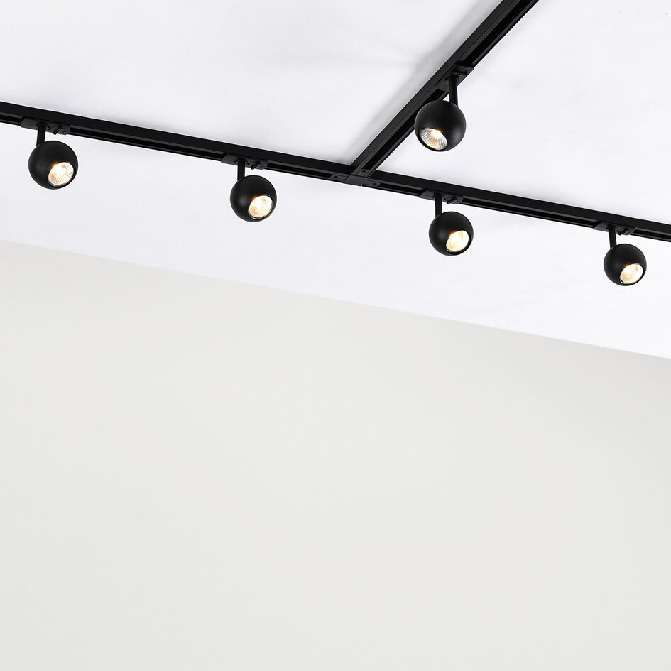 Set med 1-fas skensystem på 1,5 meter och Dex-spotlights, svart
