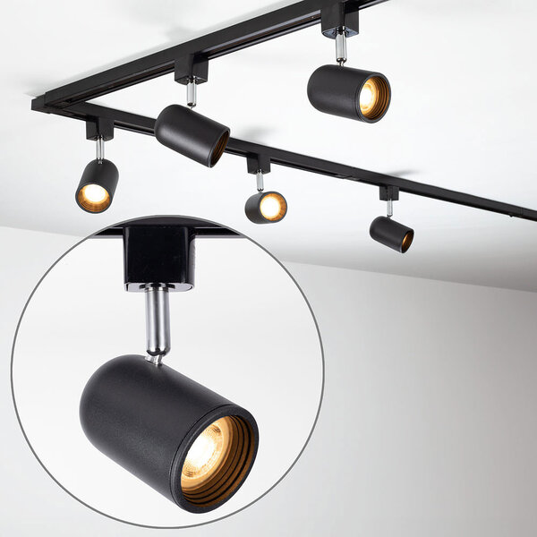 Set med 1-fas skensystem på 3 meter och Collin-spotlights, svart