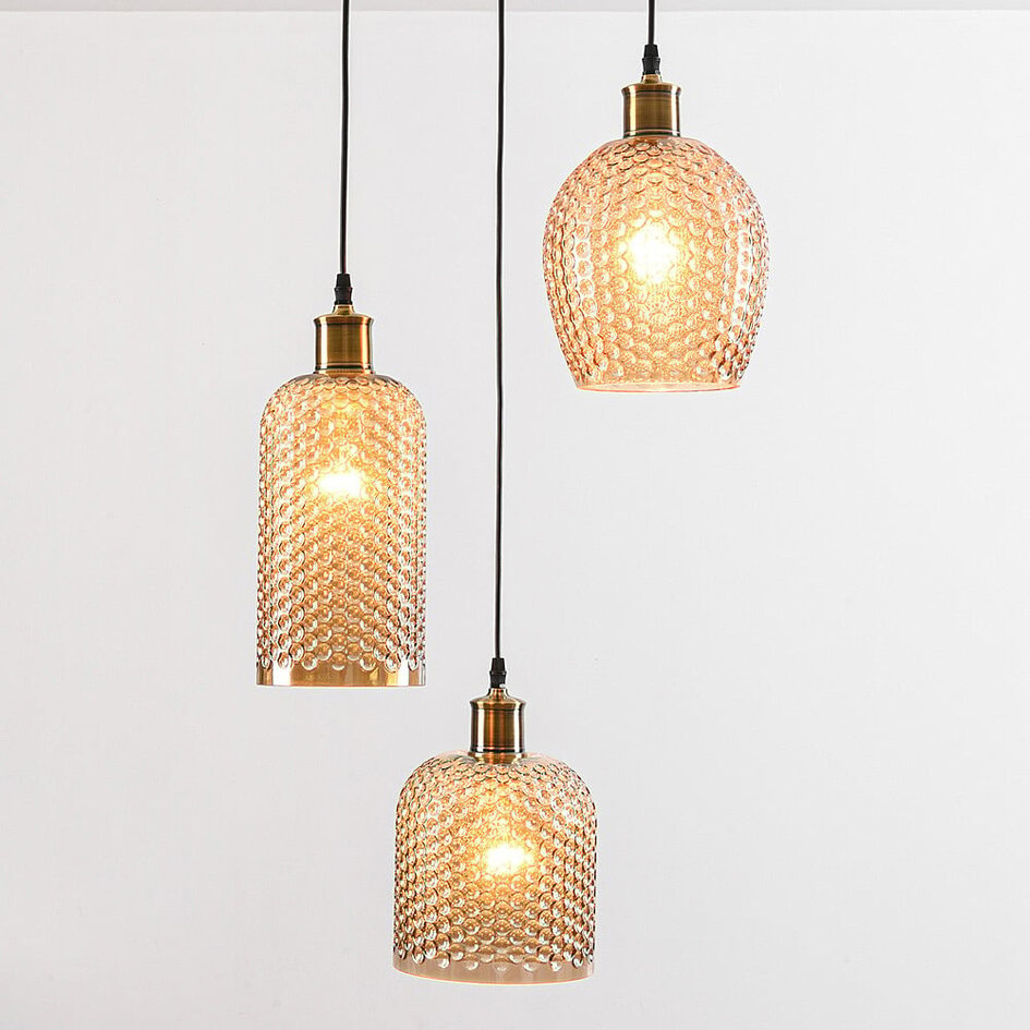 Modern pendellampa Lana med tre lampor - amberfärgat glas