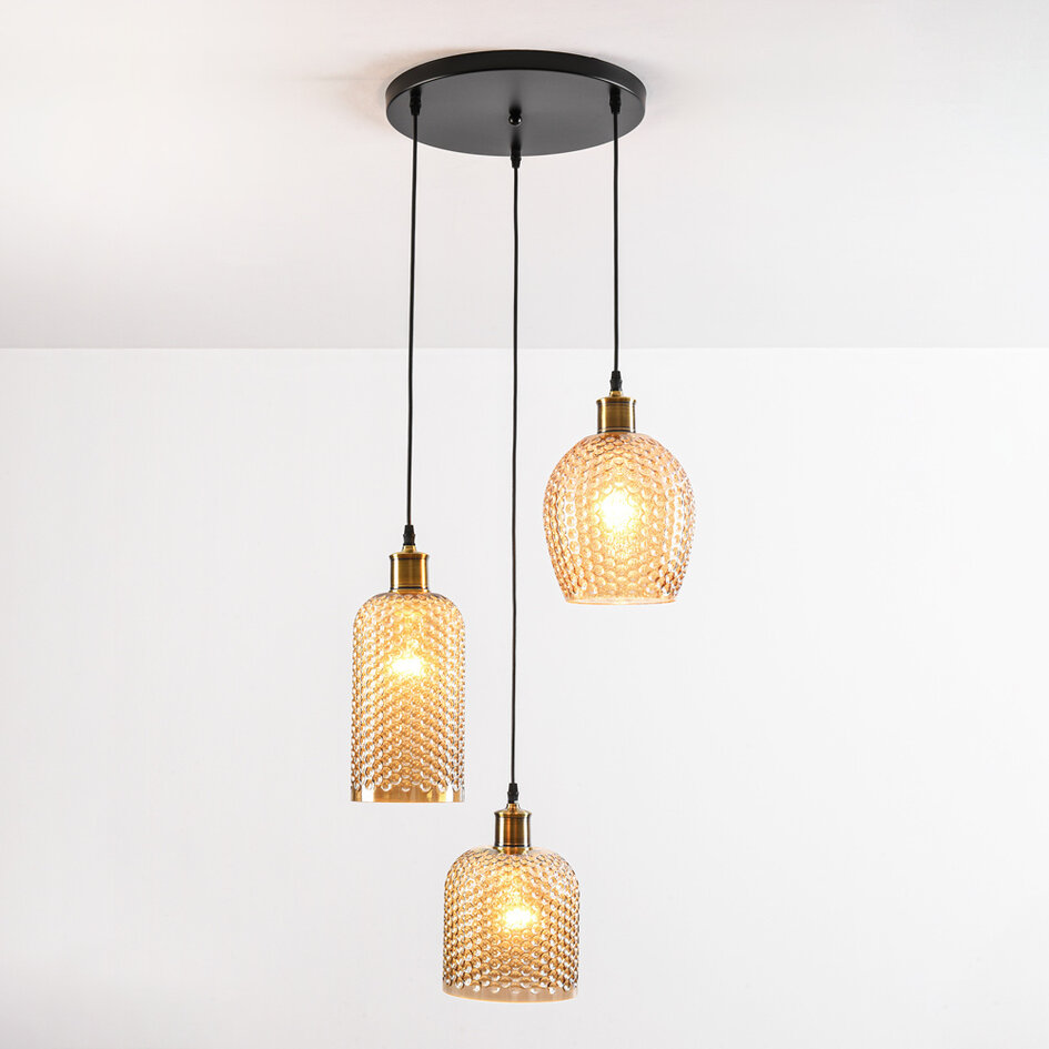 Modern pendellampa Lana med tre lampor - amberfärgat glas