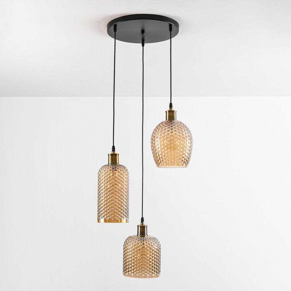 Modern pendellampa Lana med tre lampor - amberfärgat glas