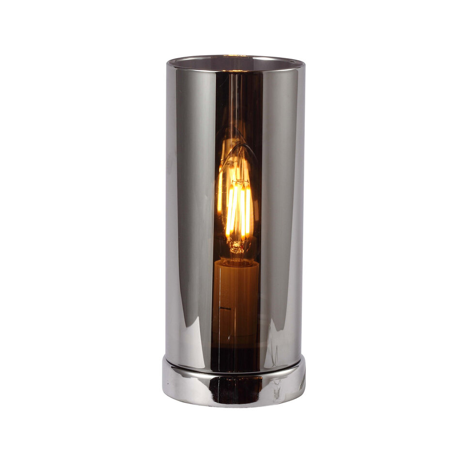 Bordslampa Modesto med grått rökfärgat glas och glänsande fot