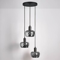 Matt svart taklampa med rökfärgat grått glas 3-ljus - Reno