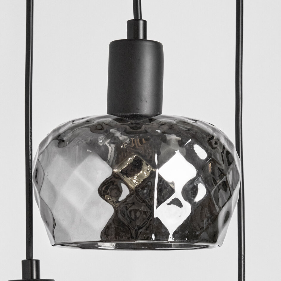 Matt svart taklampa med rökfärgat grått glas 3-ljus - Reno