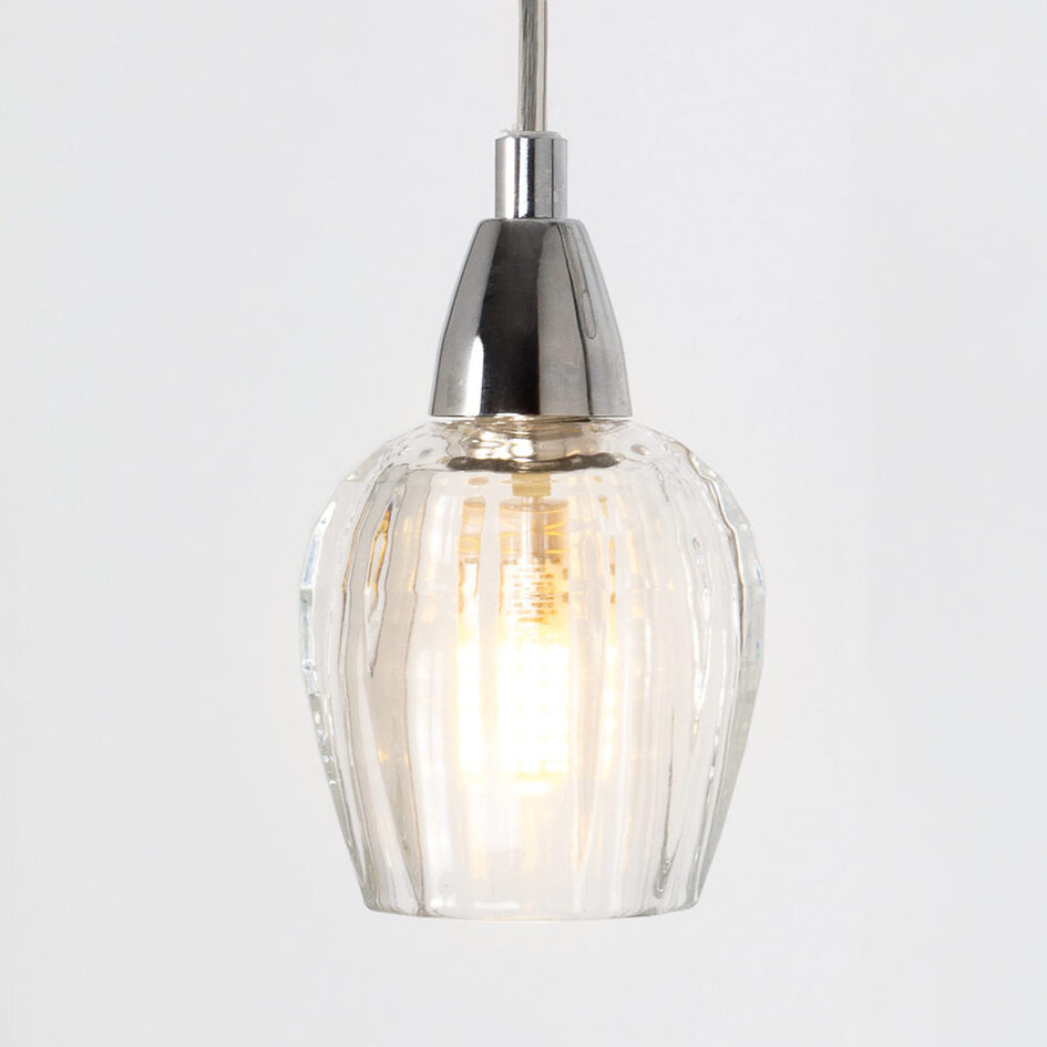 Pendellampa Virginia med tre lampor - krom och transparent glas