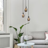 Industriell pendellampa Veronica med tre lampor - krom och rökfärgat glas