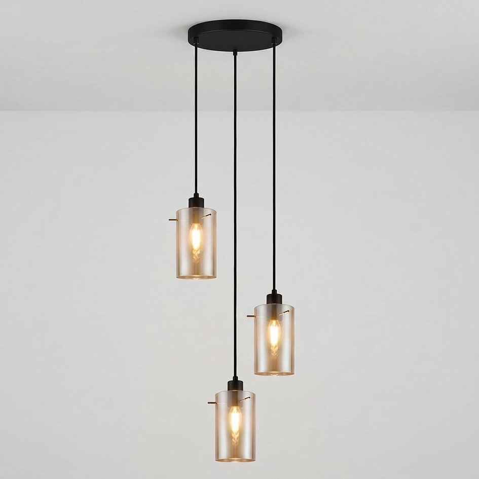 Modern matt svart taklampa med rökgrått glas 3-ljus - Akron