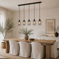 Matt svart taklampa med rökgrått glas 5-ljus Texas