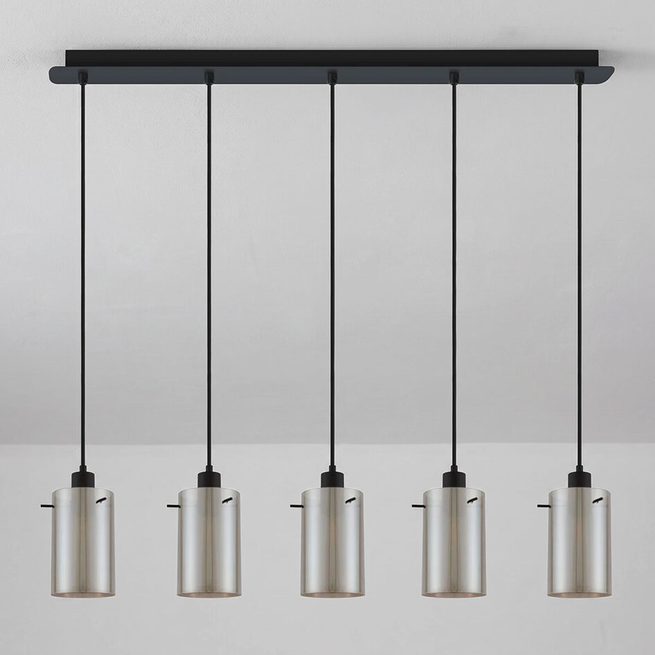 Matt svart taklampa med rökgrått glas 5-ljus Texas