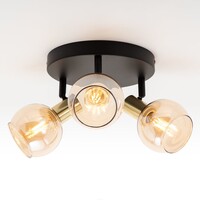 Takspotlight Oakland med tre lampor, mattsvart med sandguld och amberglas